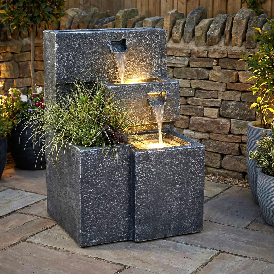 Arnusa Springbrunnen Grada Bepflanzbar mit LED Beleuchtung, Wasserfall Gartenbrunnen Kaskade