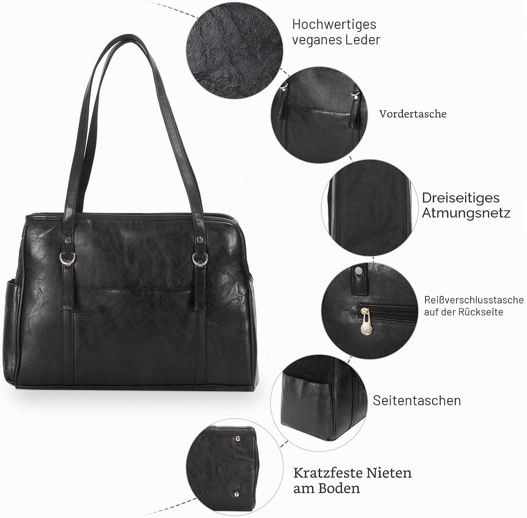 Lasaviin Hundetragetasche, modische Leder-Haustier-Tragetasche mit Taschen, von Fluggesellschaften z
