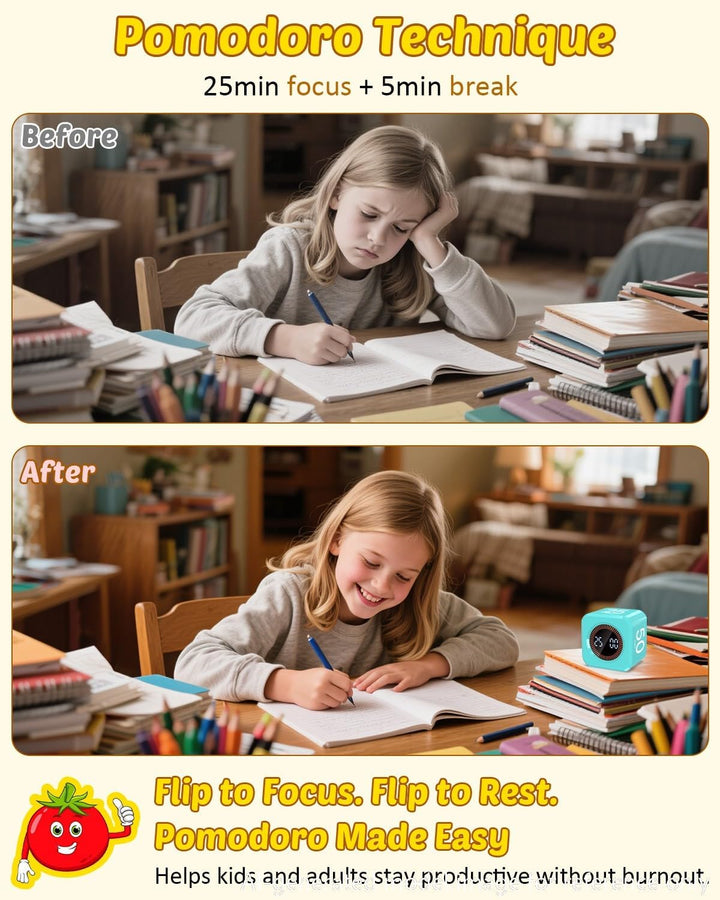 Pomodoro Timer-Würfel, visuelle Produktivität, Flip-Timer für Kinder, Klassenzimmer, Schreibtisch, 5
