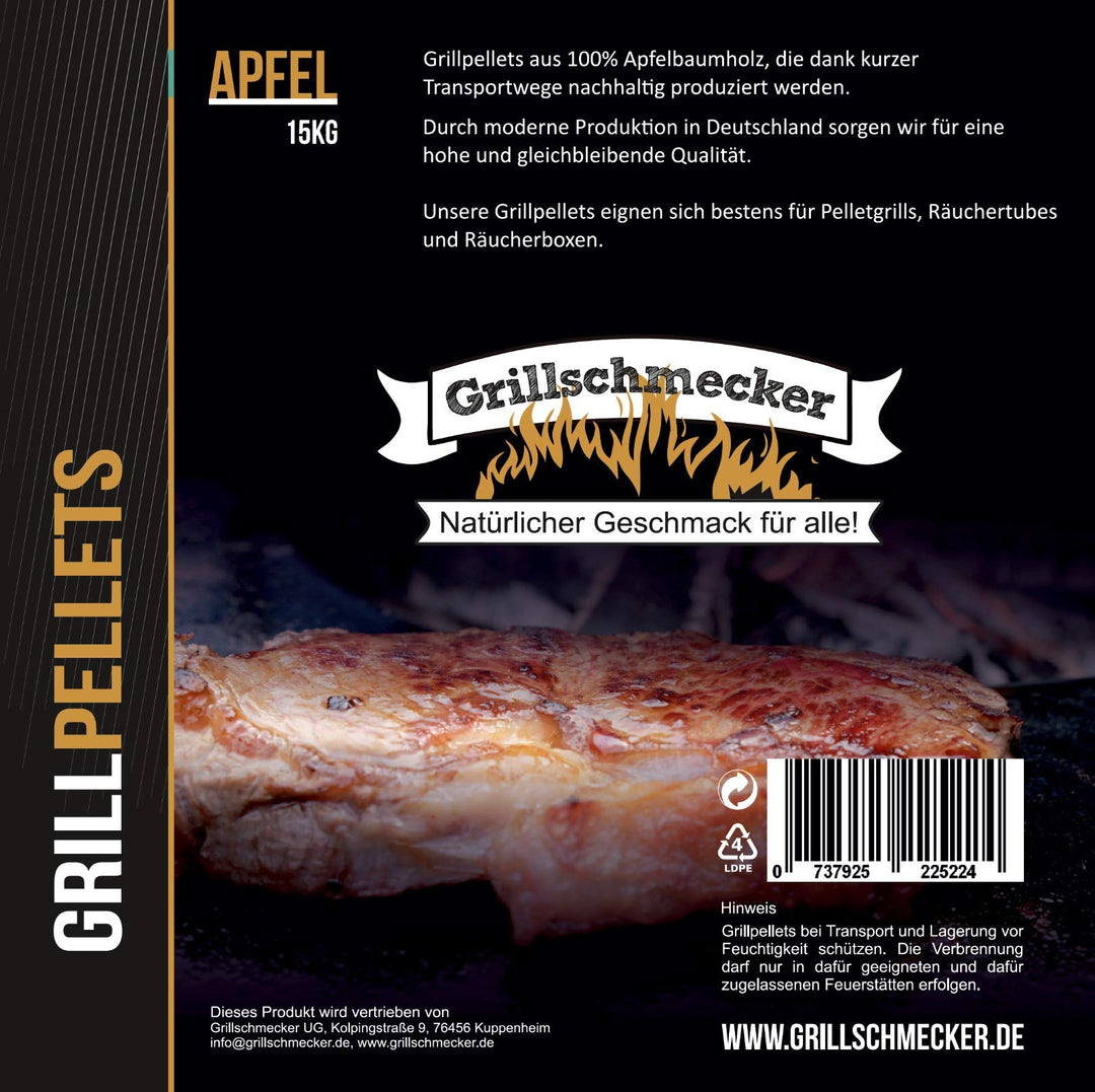 Grillpellets Apfel 15kg - Holzpellets aus 100% Apfelholz für Pelletsgrill, Räucherboxen und Smoker
