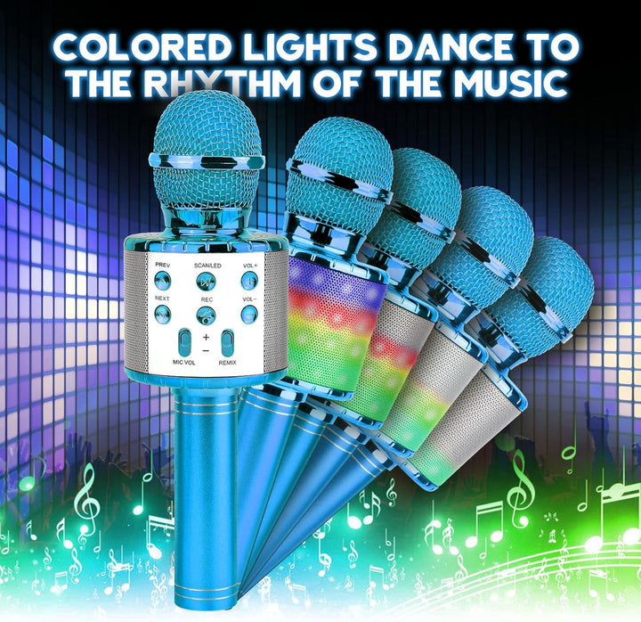 ShinePick Mikrofon Kinder, 4-in-1 Drahtloses Bluetooth Karaoke Mikrofon, Tragbare LED Microphone für