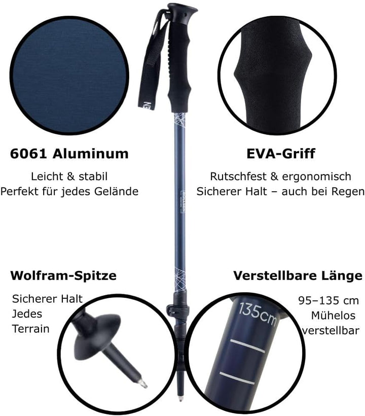 BOLLSEN Alpine Explorer Teleskop-Wanderstöcke – Höhenverstellbare Trekkingstöcke aus Aluminium – Lei