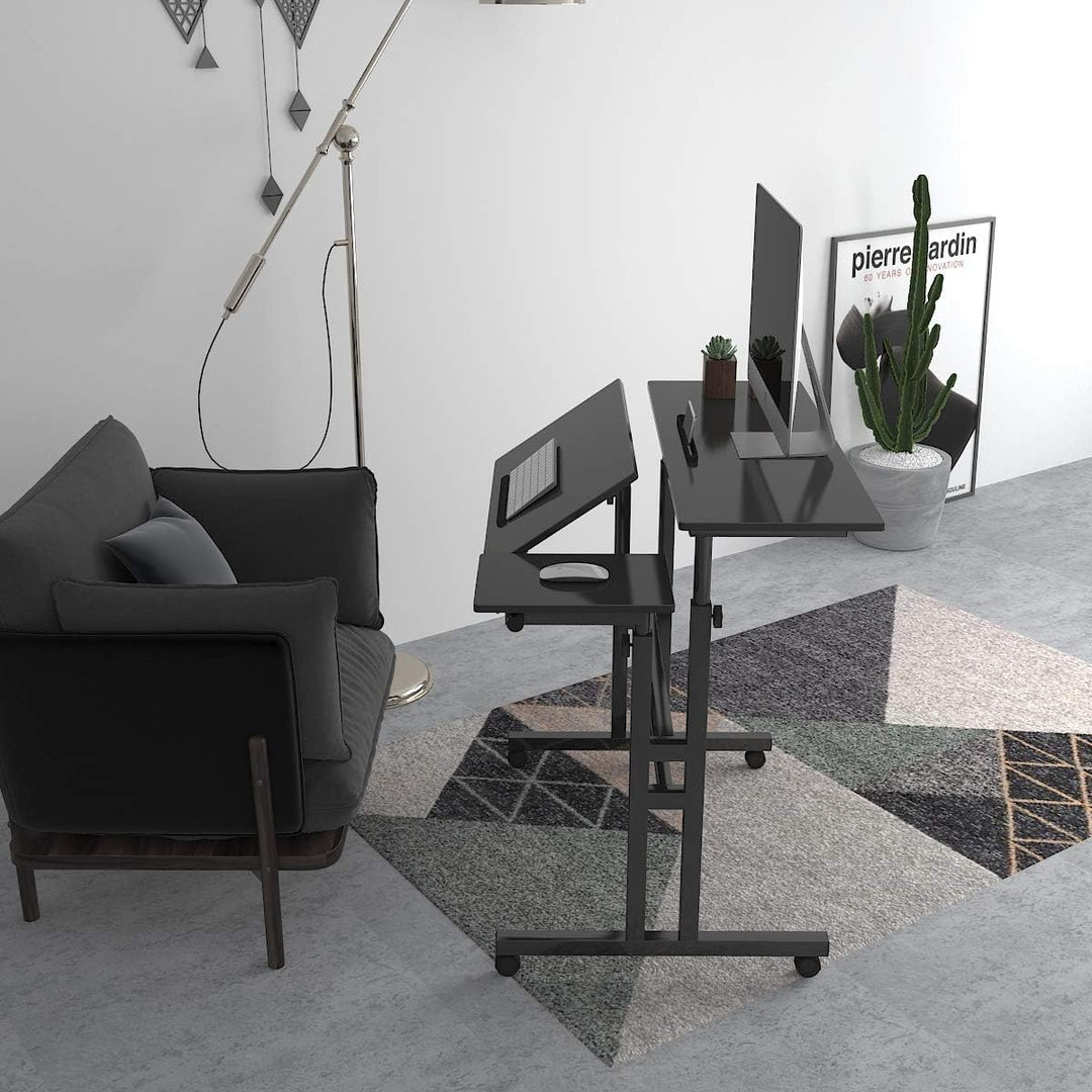 sogesfurniture höhenverstellbar Computertisch Laptoptisch mit Rollen, Mobiler Schreibtisch PC Tisch