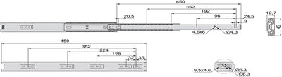 Emuca 3043505 Set Schubladenführungen, vollauszug mit Rollen 45 x 450 mm, Lot von 5, Verzinktem, 450