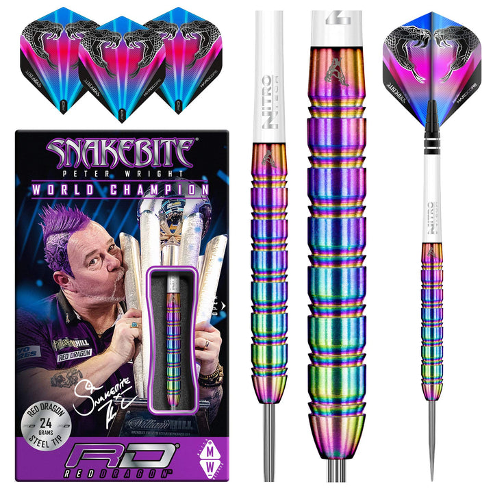 RED DRAGON Peter Wright Snakebite 1 Professional Darts Wolfram Dartset mit Flüge und Shafts 24G 1, 2