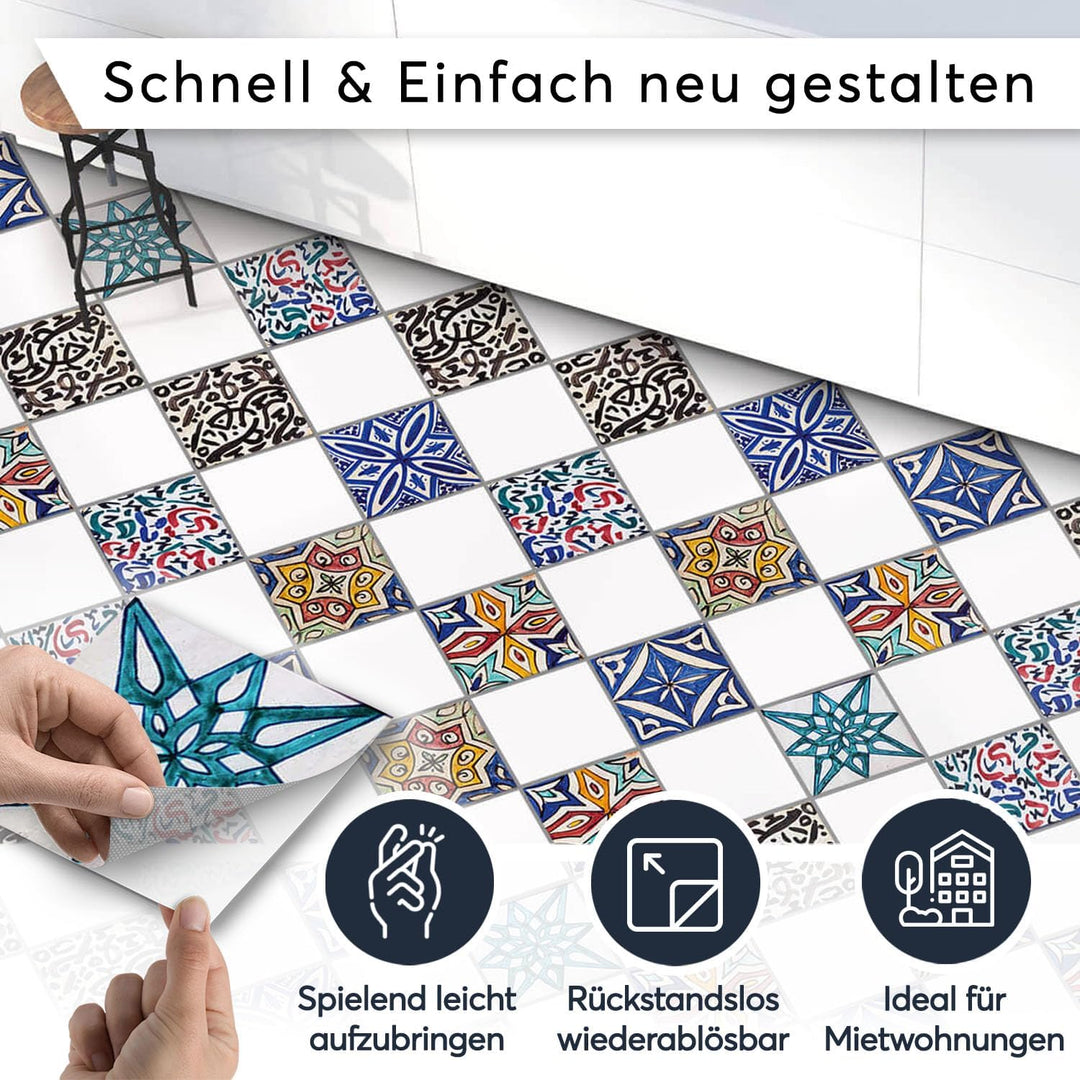 PVC Klebe-Fliesen für - [ Boden Fliesen ] - Aufkleber Folie Sticker für Boden-Fliesen - Küche oder B