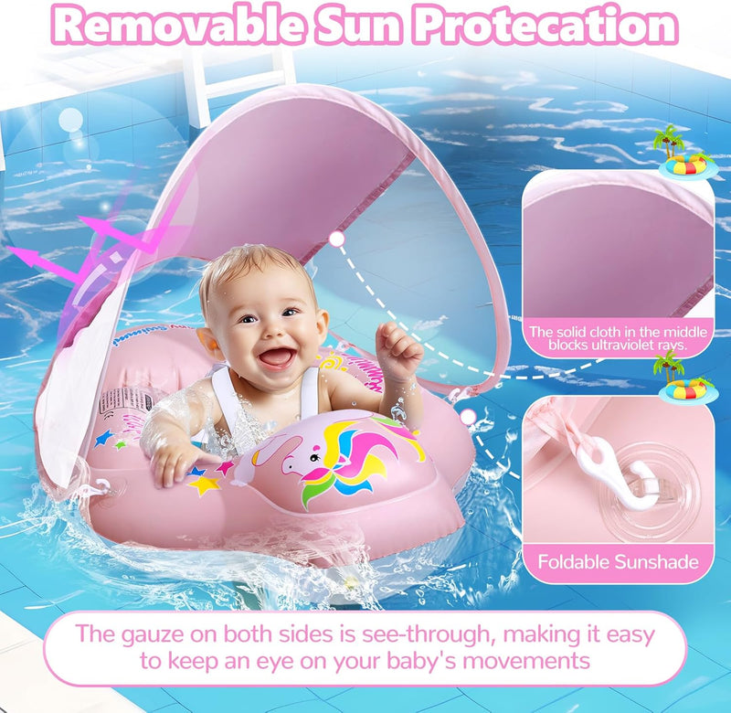 BNEHHOV Schwimmring Baby mit Sonnendach Abnehmbarem Sonnendach Schwimmsitz Kleinkinder Schwimmhilfe