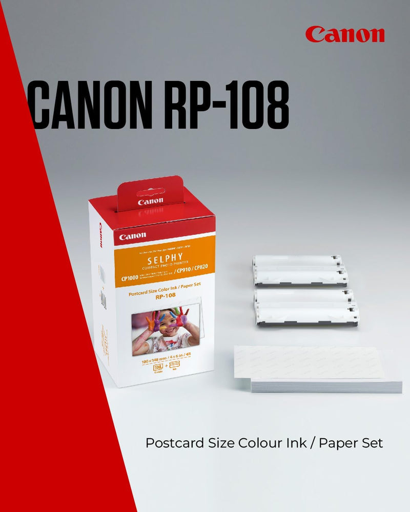 Canon RP-108 Original Farbband/Papierset Postkartengrösse 10x15cm für SELPHY CP-Drucker (108 Blatt,