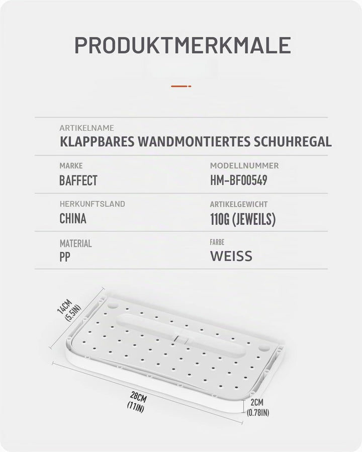 Baffect Schuhhalter faltbar Wand montiert 4 Stücke, Schuhregal Klappschuhregal Hängeregal für Schuhe