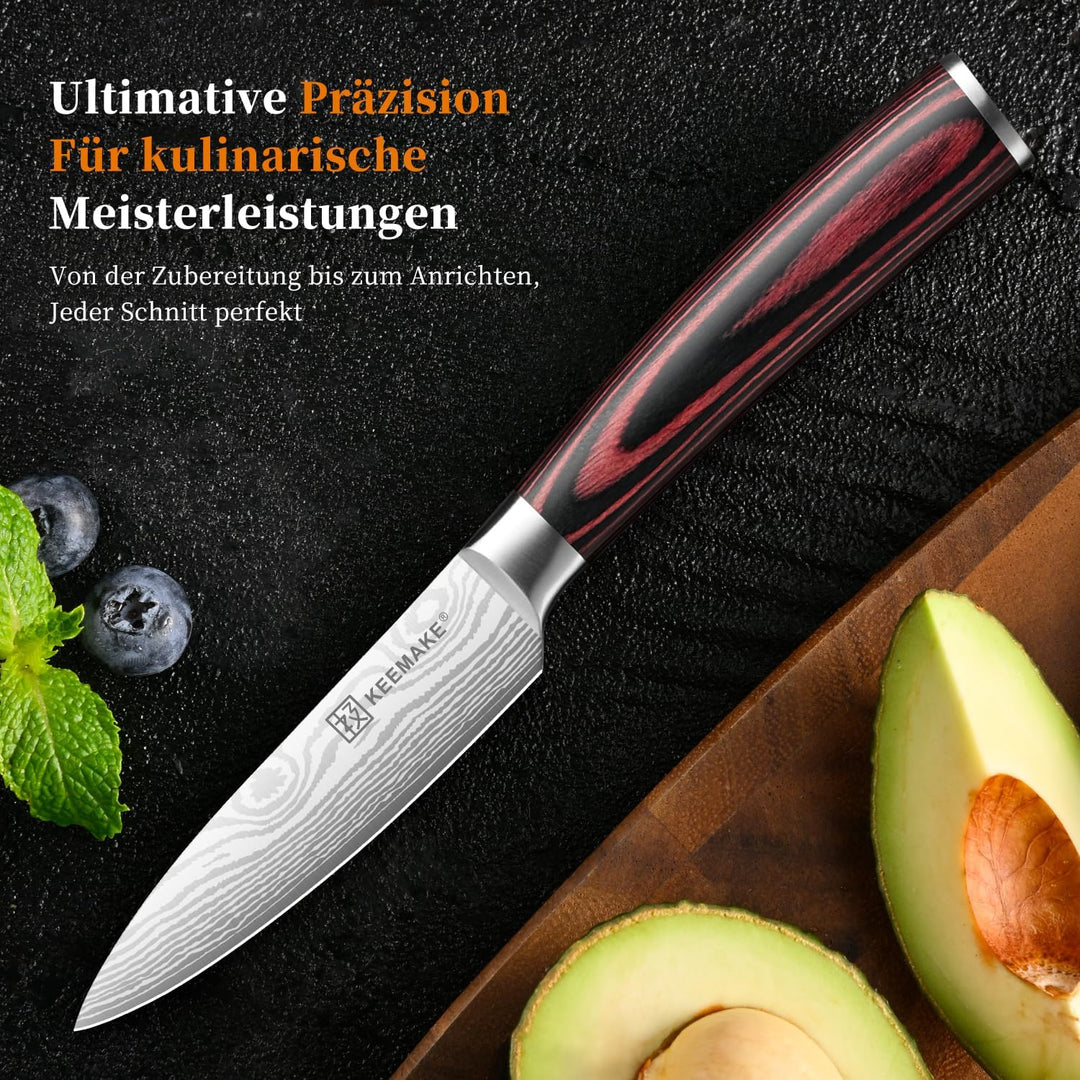 KEEMAKE Küchenmesser Klein Schälmesser, 9cm Profi Obstmesser und Gemüsemesser aus Edelstahl mit Klin