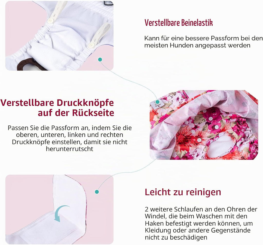 CuteBone 3 Stück Wiederverwendbare Hundewindeln, Hochsaugfähige, waschbare und umweltfreundliche Dam