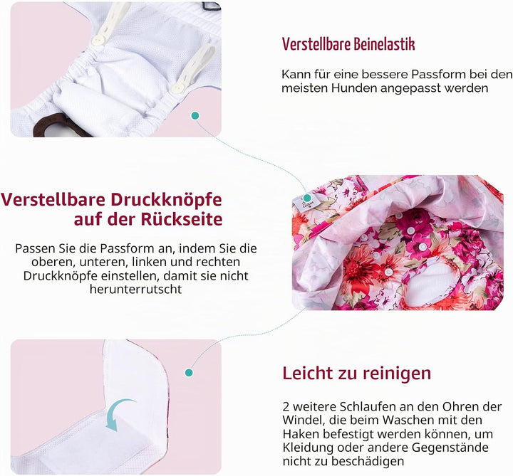CuteBone 3 Stück Wiederverwendbare Hundewindeln, Hochsaugfähige, waschbare und umweltfreundliche Dam