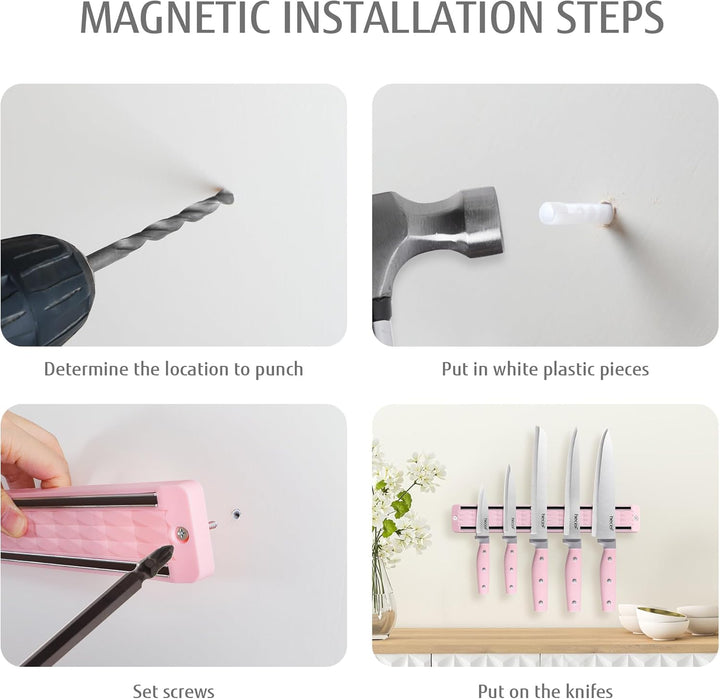 hecef Messer Magnetleiste mit 5 Teilig Scharfe Küchenmesser Set, 33 cm Messerhalter Magnetisch mit E