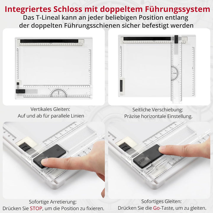 XUNTOP Generisch Professionelle Zeichenplatte Zeichenbrett A4 tellbar mit Schiebelineal Zeichendreie