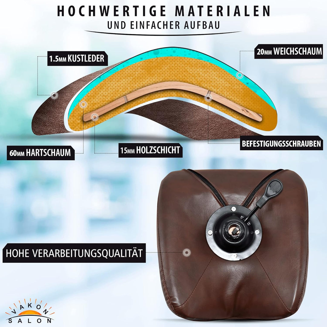 Premium Sattelhocker Braun, Sattelstuhl für Rückenentlastung, Rollhocker höhenverstellbar von 55-75