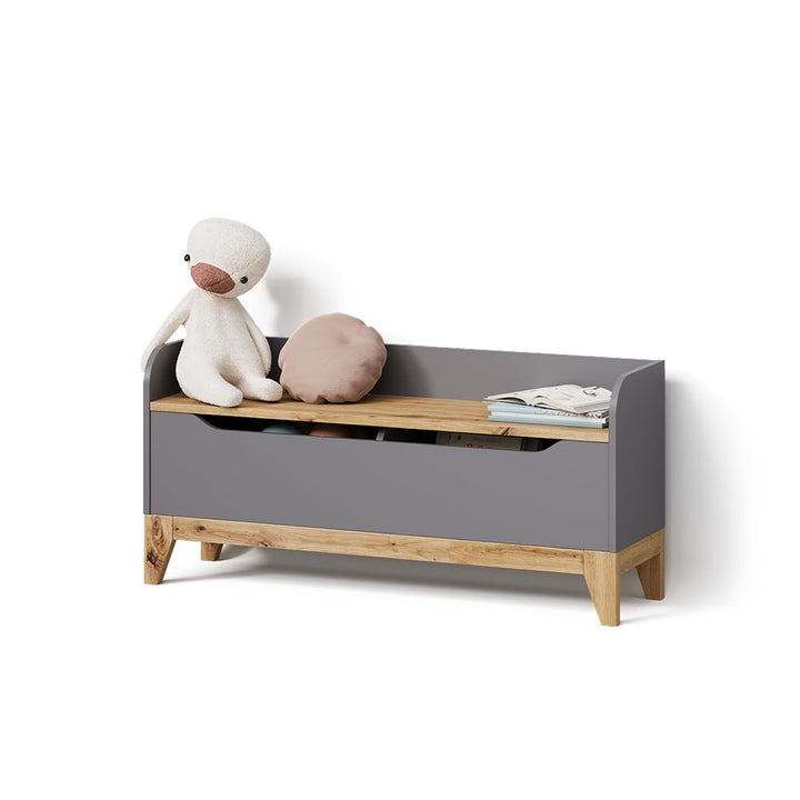 Livinity Spielzeugtruhe Malia, Grau/Artisan, 107.2 x 50 cm mit Sitzbank Grey/Artisan Oak, Grey/Artis