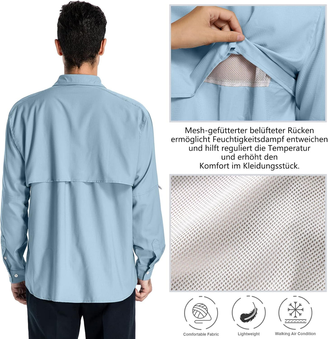 yeyity Outdoor Langarm Safari Hemd UPF50 UV Schutz Funktionshemd Atmungsaktiv Button Down Hemd für W