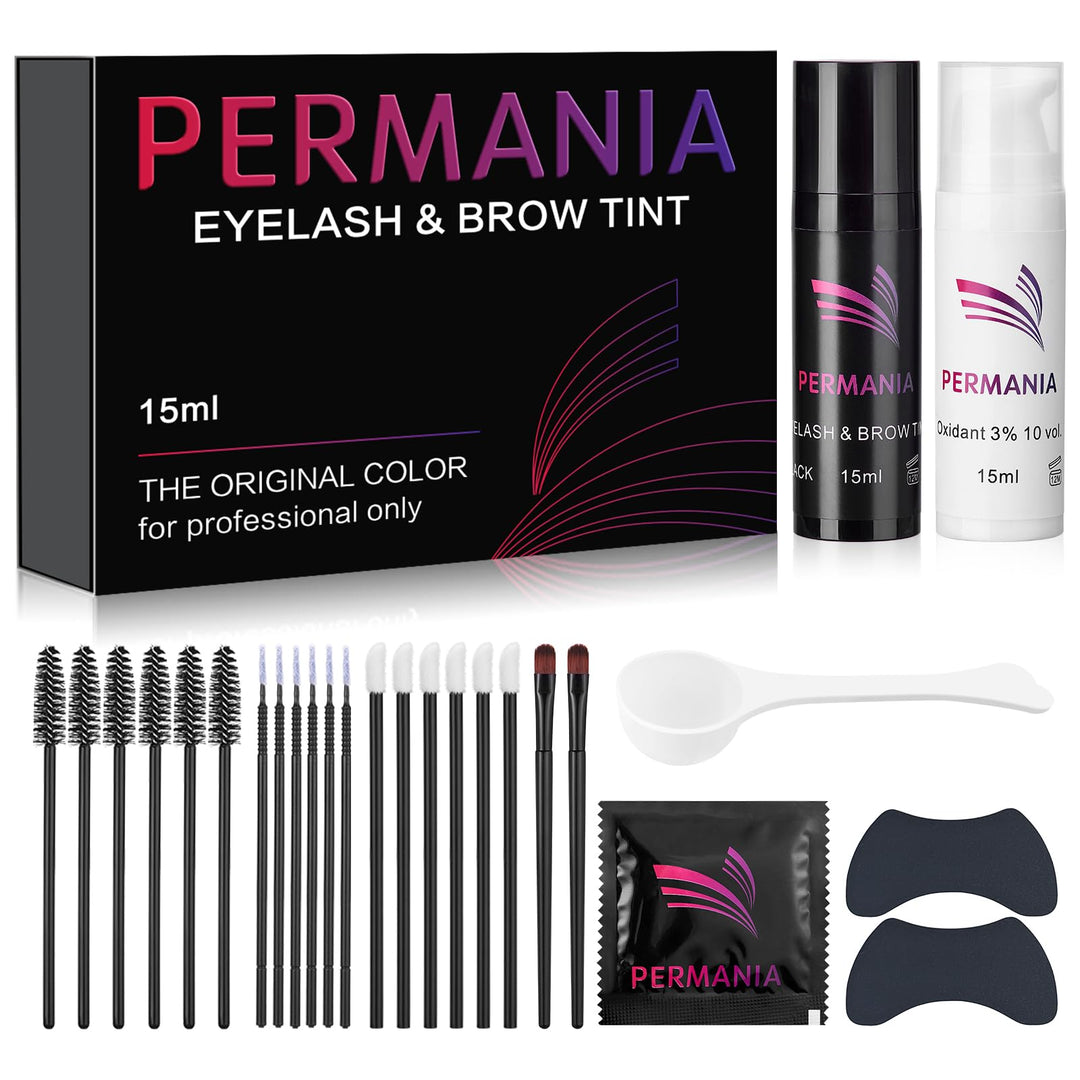 PERMANIA Augenbrauen und Wimpernfarbe Set, 2 In 1 Wimpern Färben Schwarz Set, Farbe Bis zu 4 Wochen,