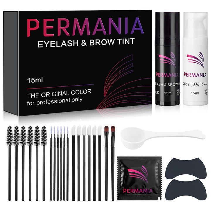 PERMANIA Augenbrauen und Wimpernfarbe Set, 2 In 1 Wimpern Färben Schwarz Set, Farbe Bis zu 4 Wochen,