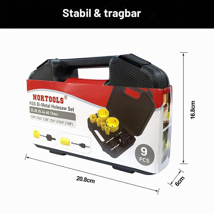 NORTOOLS Lochsäge Set 9-tlg Bi-Metall Lochsäge Bohrer Set,6 Sägeblättern 22m-73mm,1 Einfacher Dorn,1