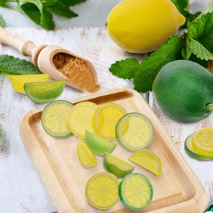 Woration Gefälschte Zitronen Limetten & Scheiben Blöcke Satz, 20Stück Künstliche Dekorative Faux Frü