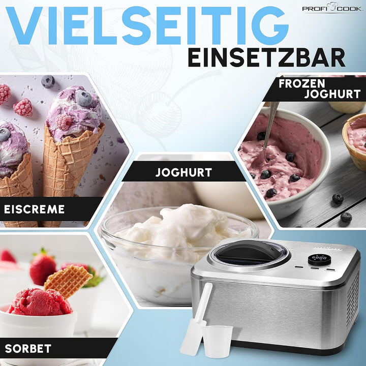 ProfiCook Eismaschine und Joghurtbereiter | Eis in 20 min. | für bis zu 1500ml | Eismaschine mit Kom