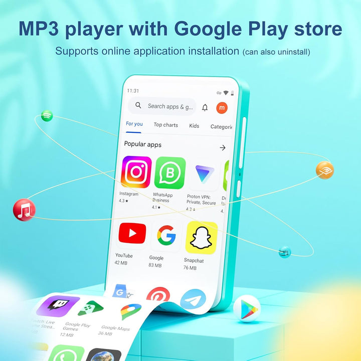 MP3 Player mit Bluetooth und WiFi, Oilsky 80GB 4 Zoll Android 9.0 Mp3, 1080P Touchscreen MP4 Player,