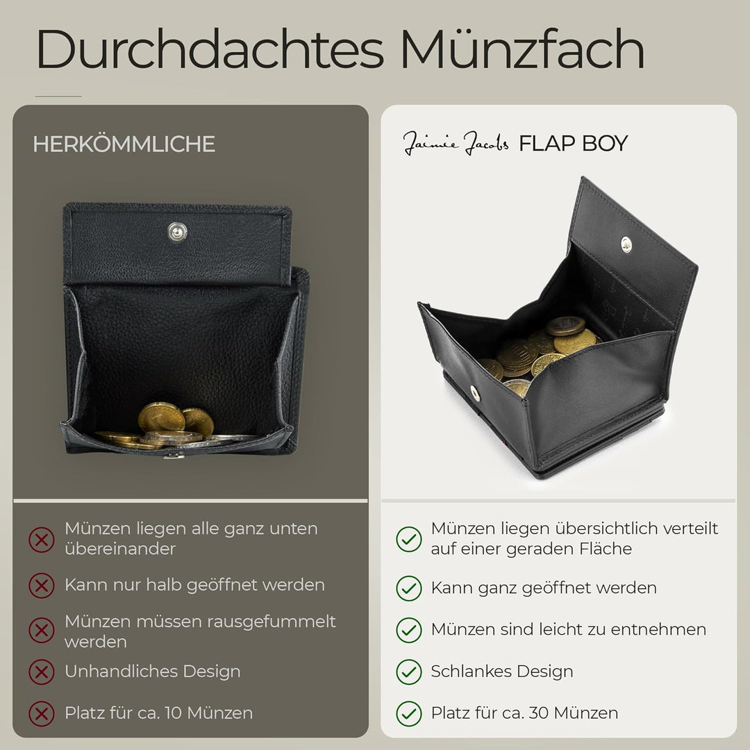 Jaimie Jacobs Flap Boy - Das Original - Magic Wallet mit Münzfach und RFID-Schutz Magischer Geldbeut