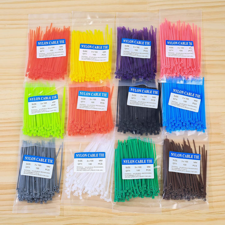 Farbige Nylon-Kabelbinder, 3mmx100mm, UV-beständig – Set für Zuhause, Büro, Garten, Garage, Werkstat