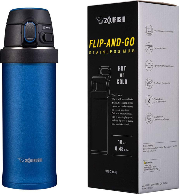 Zojirushi SM-QHE48AK Flip-and-Go Edelstahlbecher, 473 ml, Kobaltblau, 473 ml Kobaltblau