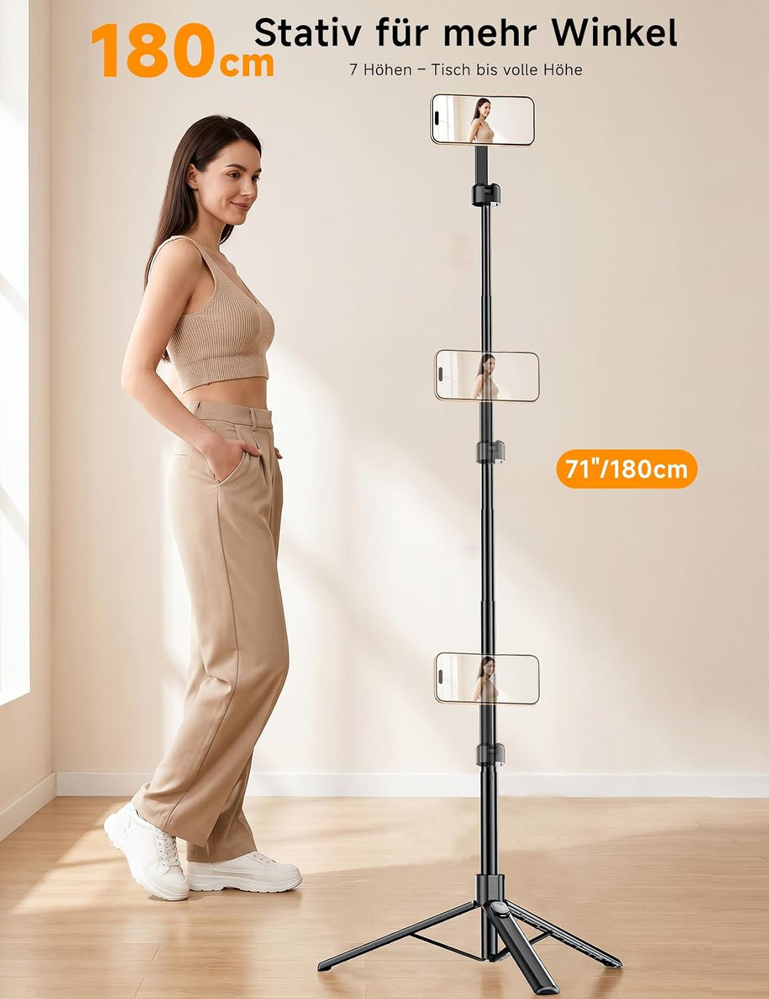 ANXRE 180cm Magnetisches Handy Stativ ＆ Selfie Stick mit Akku-Fernbedienung | Universelle Magnet Han