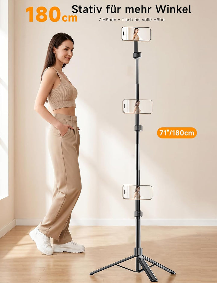 ANXRE 180cm Magnetisches Handy Stativ ＆ Selfie Stick mit Akku-Fernbedienung | Universelle Magnet Han