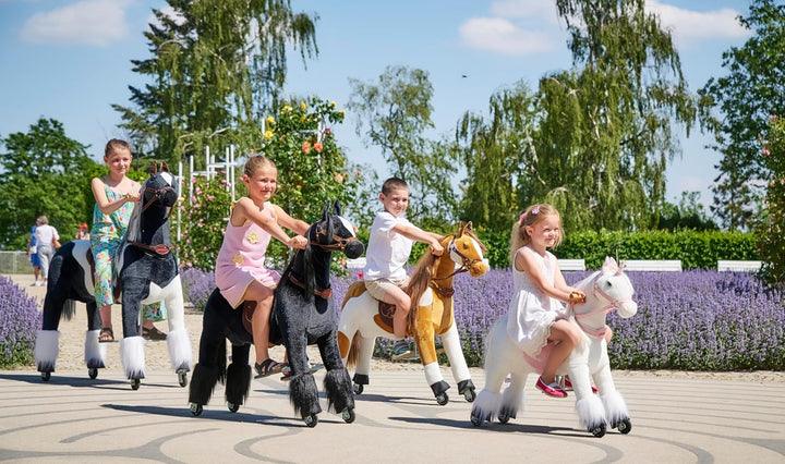 PONNIE Reitpferd mit Rollen Tiara S für Kinder 3-6 Jahre, 30 kg – Plüsch Spielpferd zum Reiten ohne