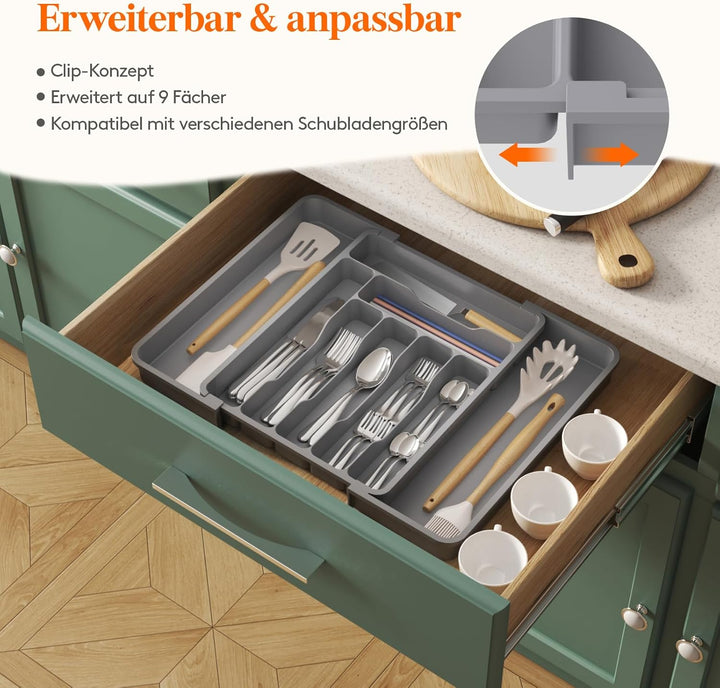 Lifewit Kleine Besteckkasten, Besteckeinsatz für Schublade, Verstellbarer Besteckkasten Erweiterbar