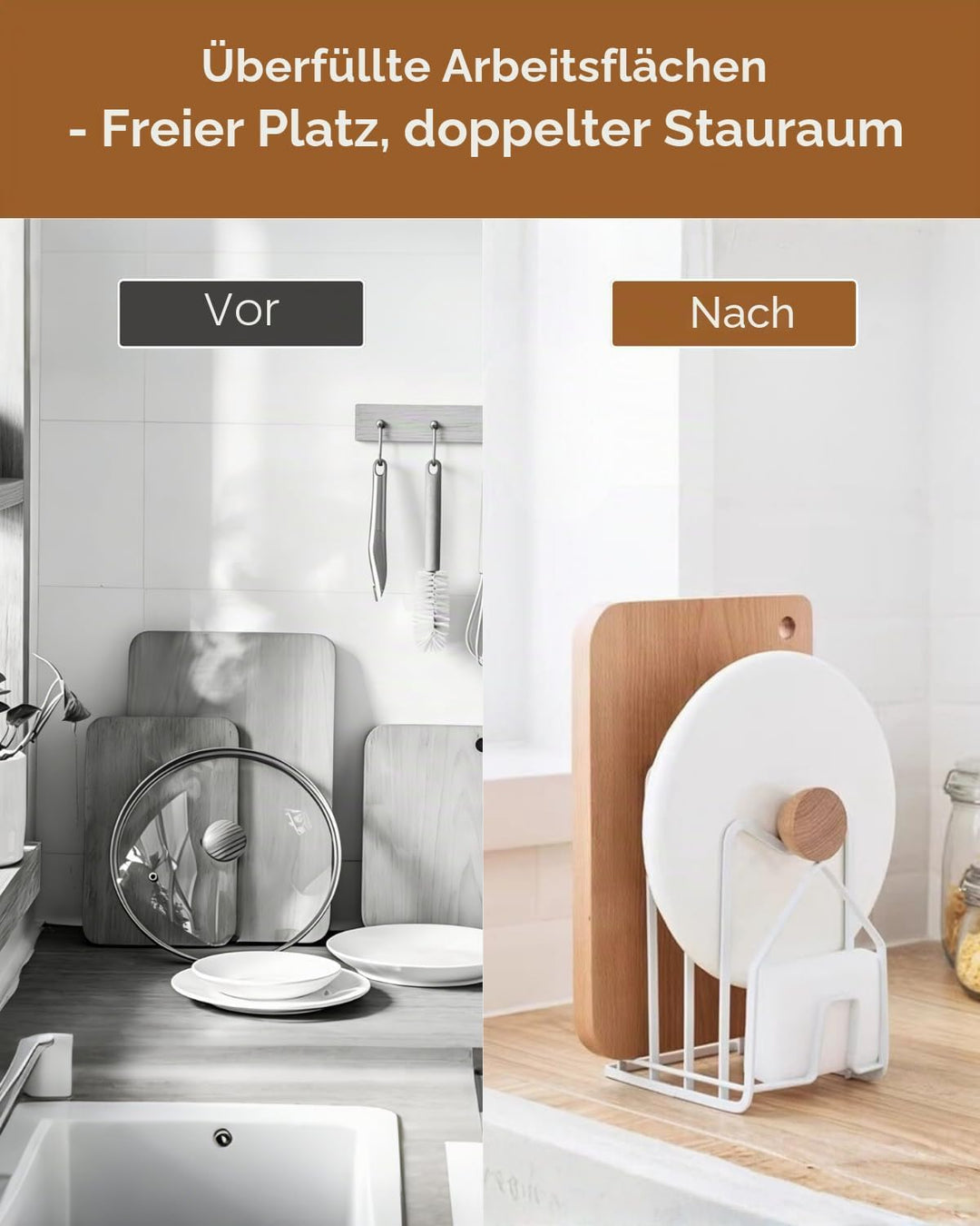 LINFIDITE Schneidebrett-Rack Topfpfannendeckel-Halter für Küchenarbeitsplatte Schneidebrett Organize