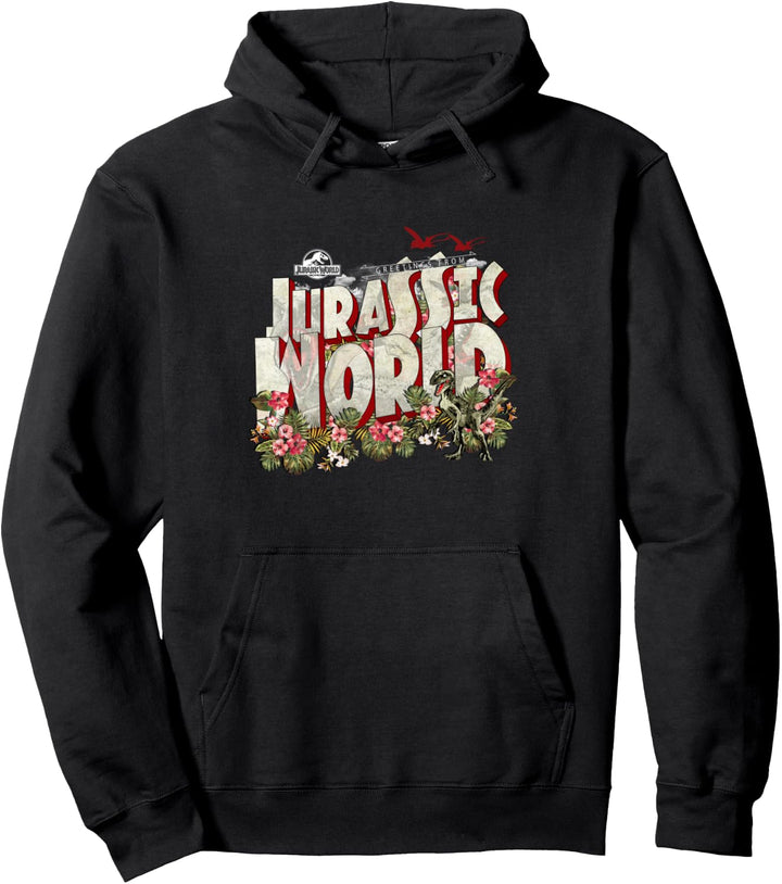 Jurassic World Greetings Sign Dinos &amp; Flowers Pullover Hoodie
