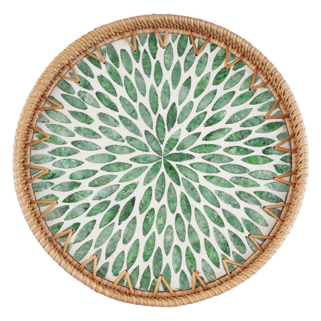 Rattan Serviertablett Rund Dekotablett 30CM Rundes Tablett | Mosaik Tablett Rund Handgewebtes Servie
