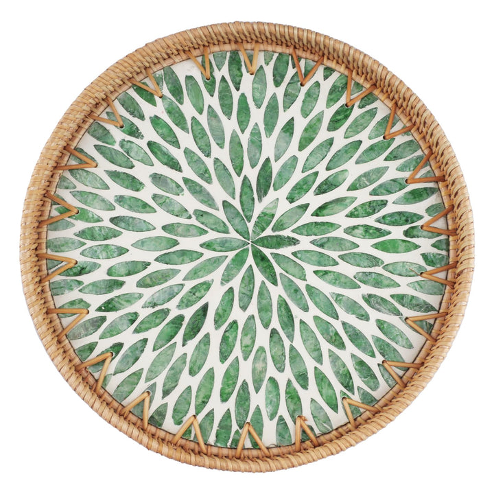 Rattan Serviertablett Rund Dekotablett 30CM Rundes Tablett | Mosaik Tablett Rund Handgewebtes Servie