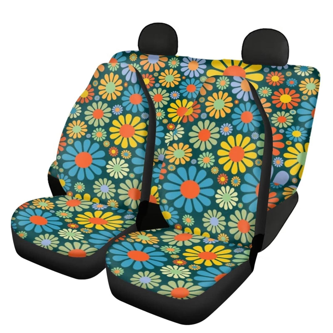 chaqlin Hippie Daisy Auto Sitzbezüge Full Set mit Front Rear Split Bank Sitzschutz für Damen Mädchen