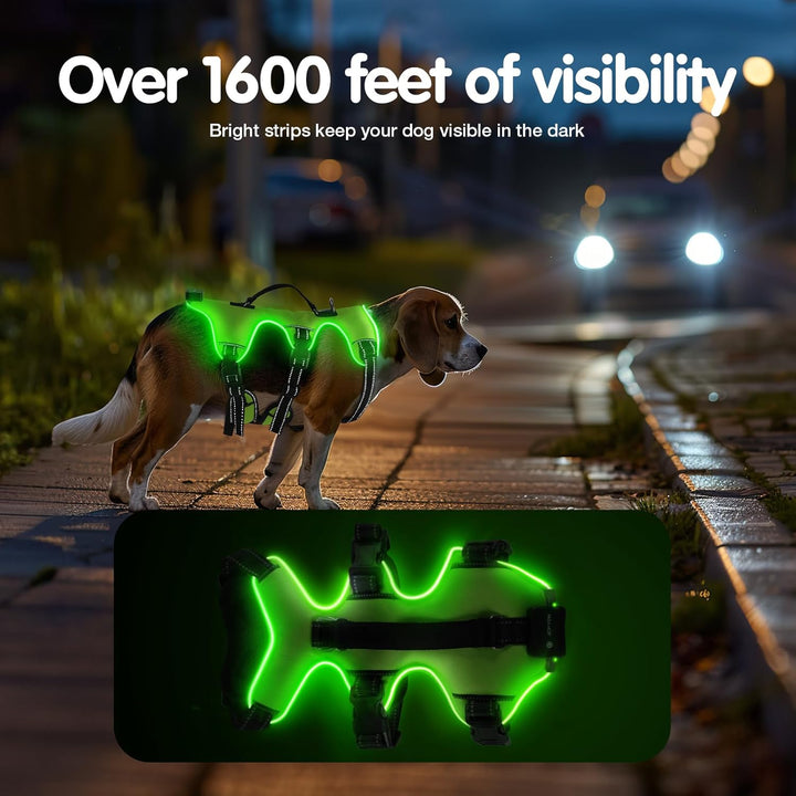 Jewyow Hundegeschirr Leuchtend, Wiederaufladbare LED Hundegeschirr, Led Geschirr für Hunde mit Weich