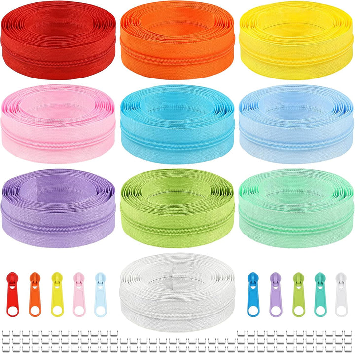 DOITEM 2,8 mm 10 Farben Reissverschlüsse 28 m Nylon-Endlos-Reissverschluss-Set mit Schieber und Reis
