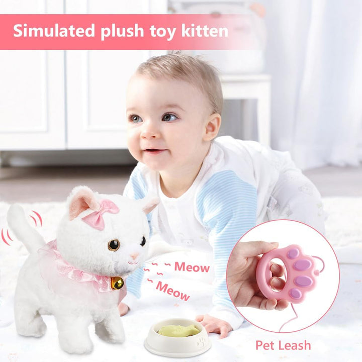 Interaktives Plüschtier Katze, Kuscheltier Katze weiss, Realistische interaktive Haustierkatze, Plüs