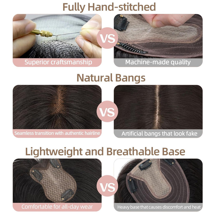 Silk-co Hair Topper Echthaar 21g, 8x11cm handgebunden Basis Toupet Damen, Clip in Haarteile mit Spit
