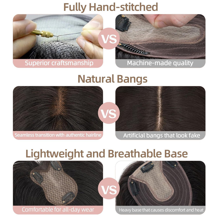Silk-co Hair Topper Echthaar, 8x11cm handgebunden Basis Toupet Damen, Clip in Haarteile mit Spitzen-
