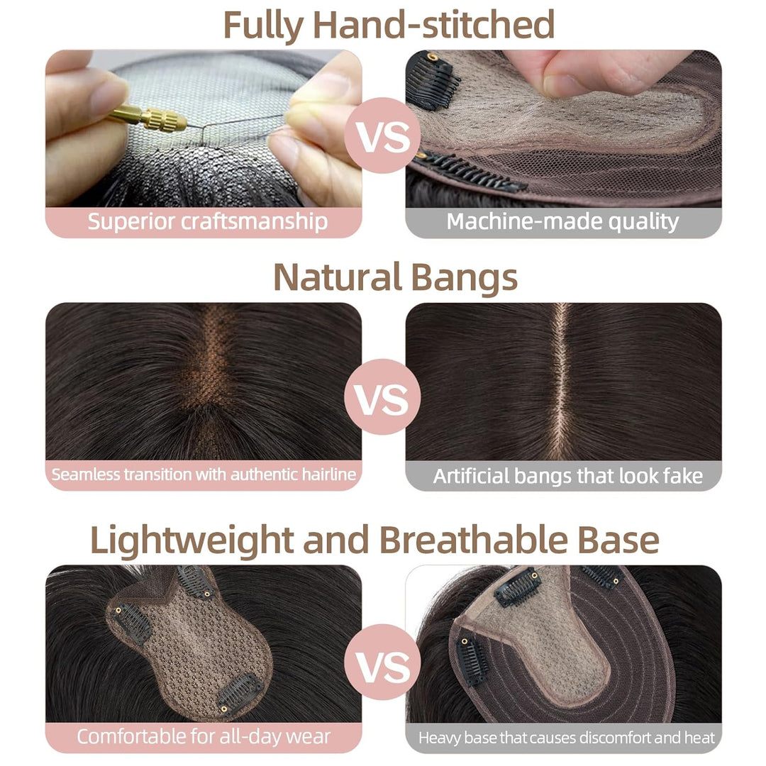 Silk-co Hair Topper Echthaar, 8x11cm handgebunden Basis Toupet Damen, Clip in Haarteile mit Spitzen-