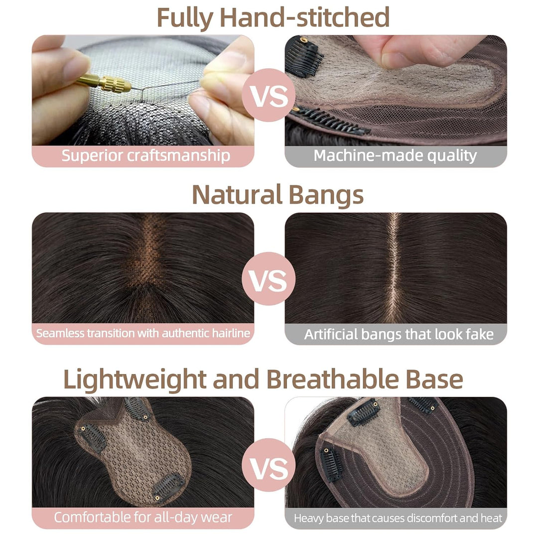 Silk-co Hair Topper Echthaar, 8x11cm handgebunden Basis Toupet Damen, Clip in Haarteile mit Spitzen-