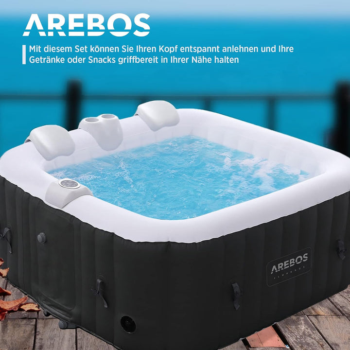 Arebos Komfort-Set 2 Nackenkissen + Getränkehalter für Whirlpool | weiss | 100% wasserdicht | ergono