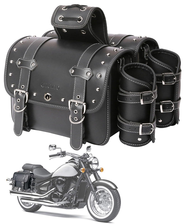 QJBOMTO Motorrad-Satteltaschen aus hochdichtem Leder,Gepäckträger-Seitentaschen mit Getränkehalter,