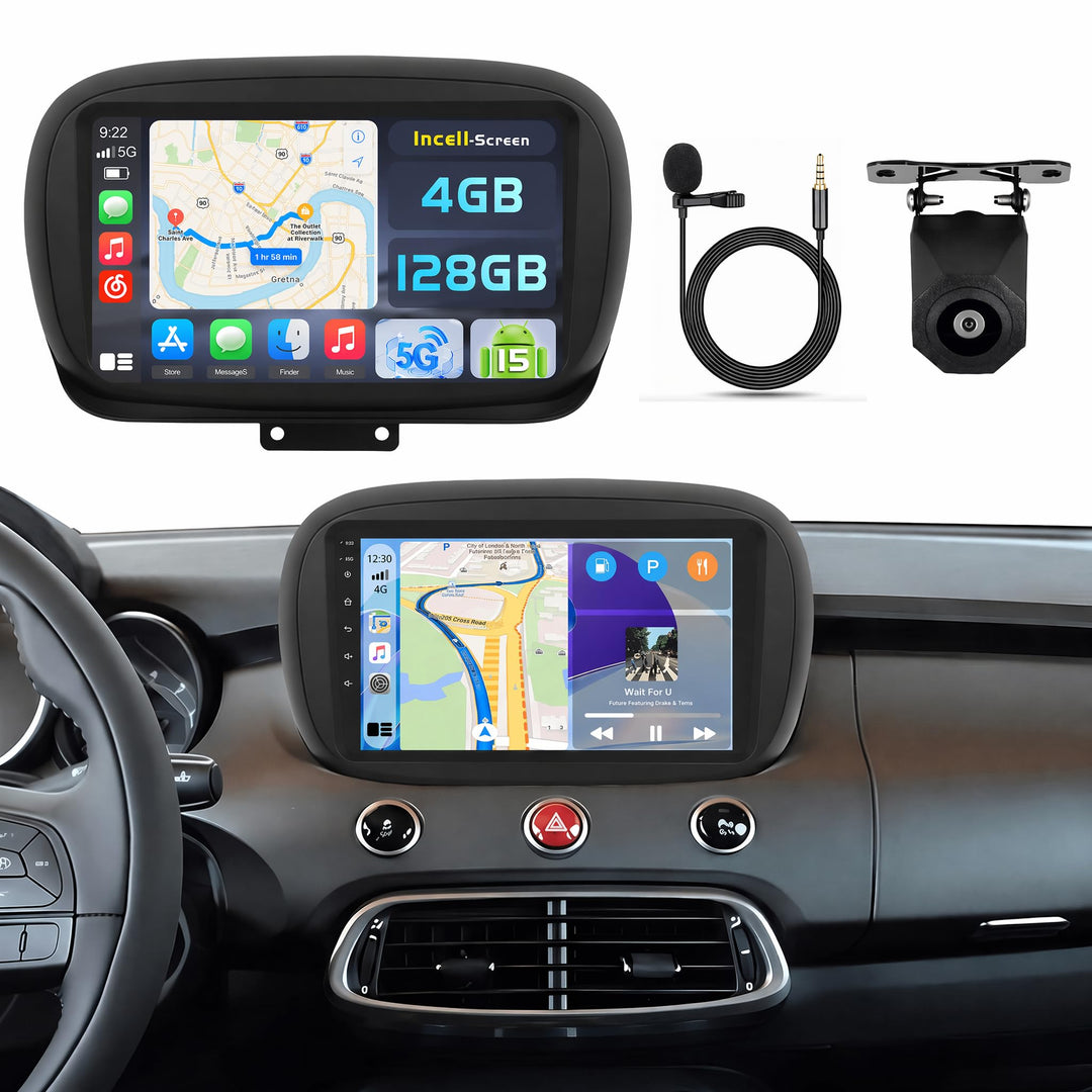 Hikity Android 15 4+128G Autoradio für FIAT 500X 2014-2020 mit 9 Zoll Incell Touchscreen, Autoradio