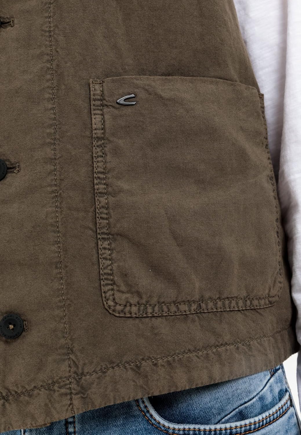 camel active Herren Casual Weste aus einem Baumwoll-Leinenmix 48 Oliv Braun, 48 Oliv Braun
